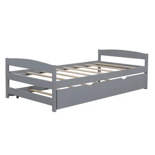 Twin Size Platform Bed With Twin Size Trundle, Gray My Store