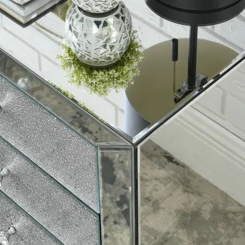 Elegant Mirror Three Drawer Cabinet, Drawer Inlaid With Diamond Glass Mirror Three Drawer Cabinet My Store