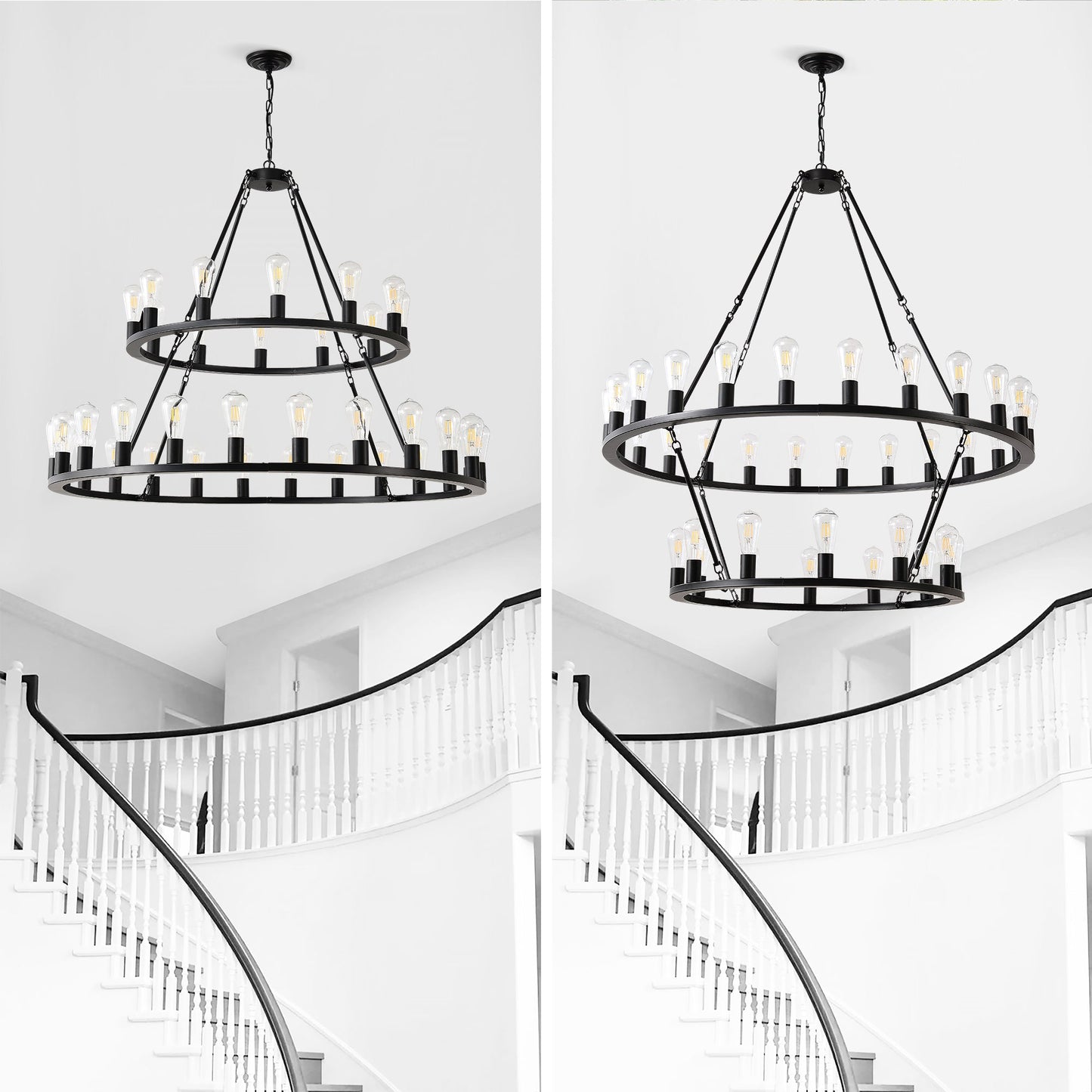 48 Inch Black Extra Large Wagon Wheel Chandelier, 2 Tier 36-Lights No Include Farmhouse Inkedjoy