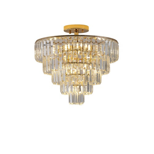 Golden Crystal Chandelier, 5-layer Round Semi-recessed Chandelier Lamp Inkedjoy