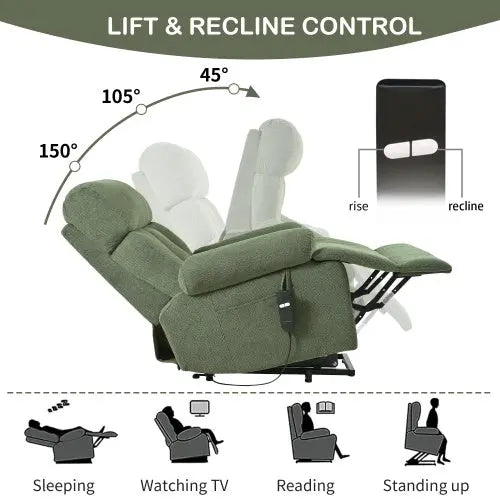Over sized Power Lift Recliner Chair With Remote Control,Side Pocket -Dark Green My Store