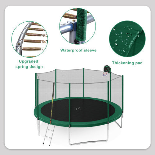14FT Trampoline For Kids With Safety Enclosure Net, Basketball Hoop And Ladder My Store