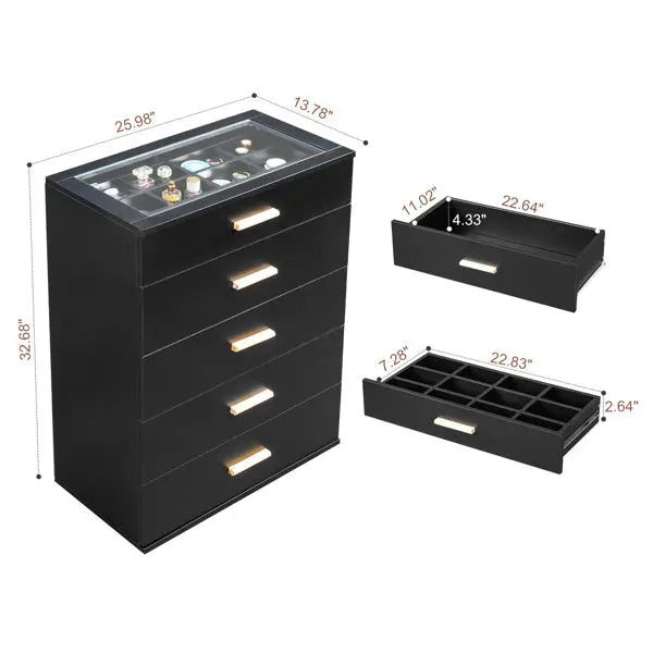 5-drawer Cabinet With Light Tempered Glass Cabinet And Bedside Table My Store
