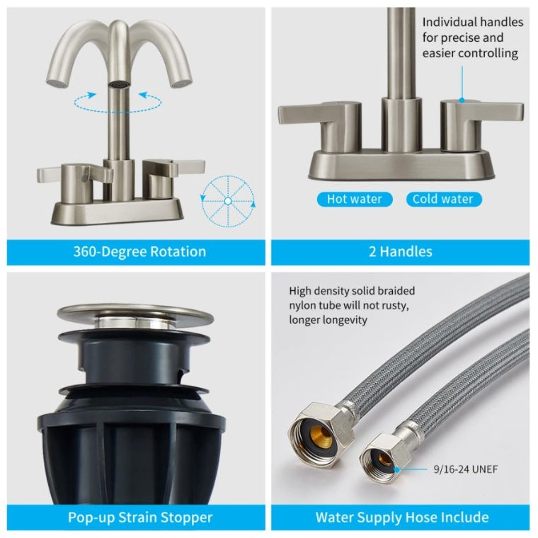 Bathroom Faucet 2 Handle Brushed Nickel My Store