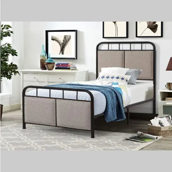 Double-size Linen Upholstered Platform Metal Bed Frame My Store
