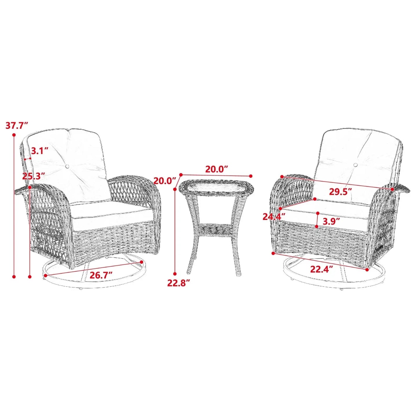 3pc Outdoor Swivel Rocker Chairs, 360 Rocking Patio Set With Thick Cushions My Store