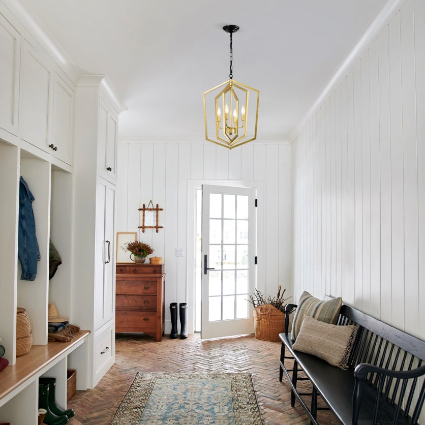 4-Light Farmhouse Kitchen Chandeliers, Vintage Cage Light Fixture -GOLD MATTE BLACK Inkedjoy