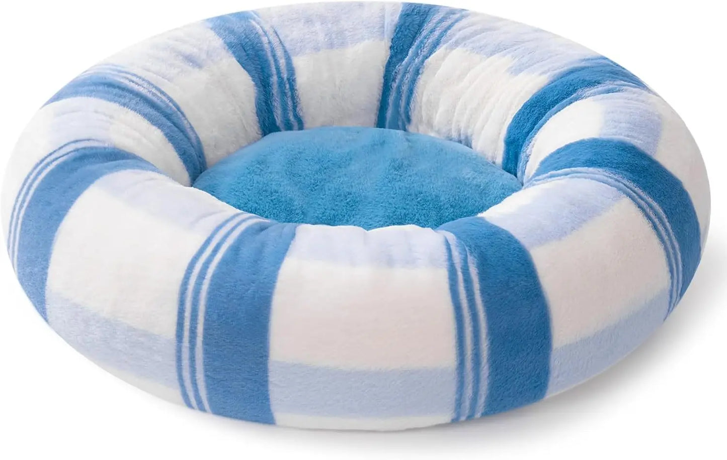 Plush Round Calming Washable Pet Bed With Non-Slip Bottom- Blue Striped My Store