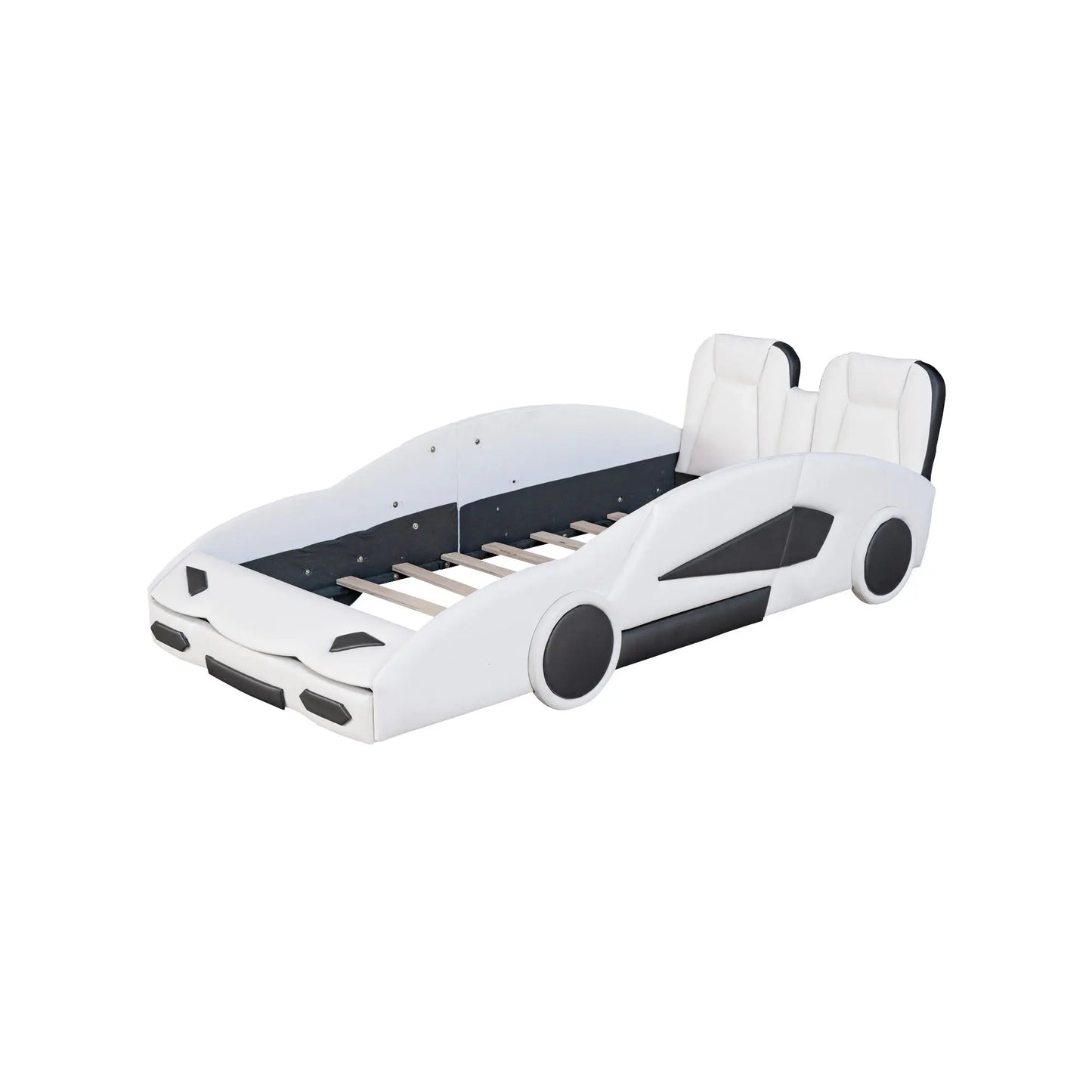 Double Race Platform Bed With Wheels, White My Store