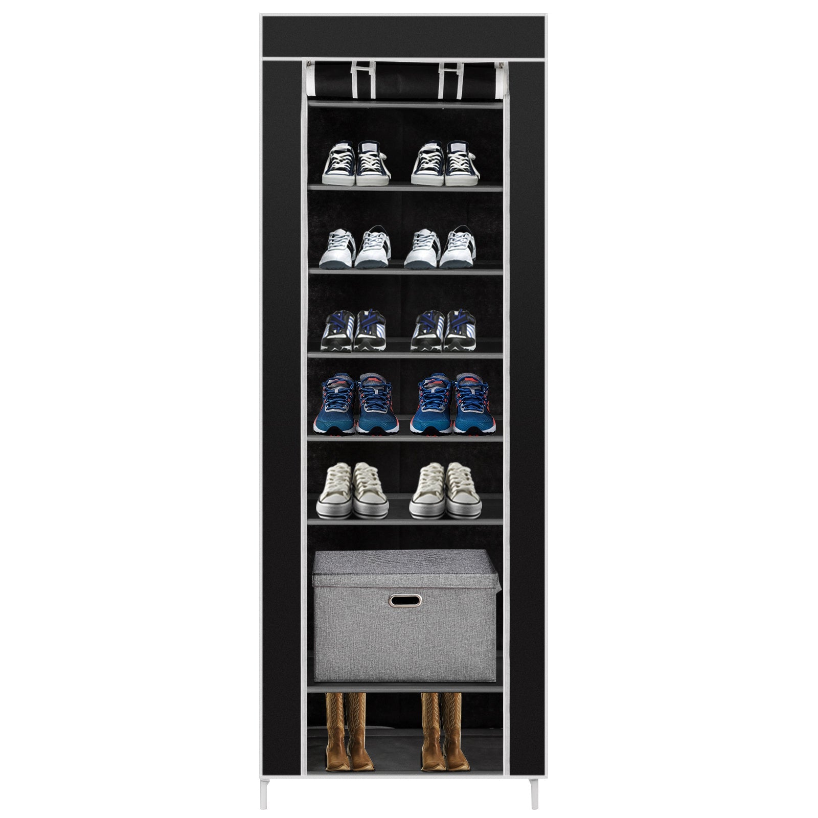 10-layer 9-panel Non-woven Shoe Cabinet Black Inkedjoy