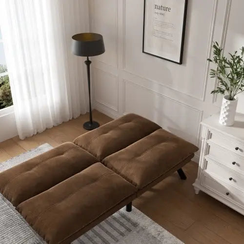 Leatehr Feeling Brown Convertible Folding Modern Sofa Bed My Store