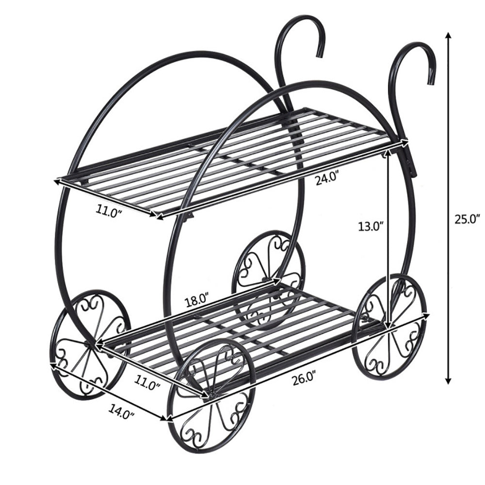 Heavy Duty Metal Flower Cart Plant Stand Inkedjoy