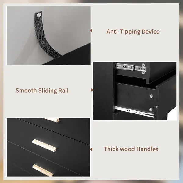 5-drawer Cabinet With Light Tempered Glass Cabinet And Bedside Table My Store