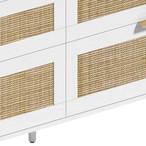 Rattan Dresser With 6 Drawers -White My Store