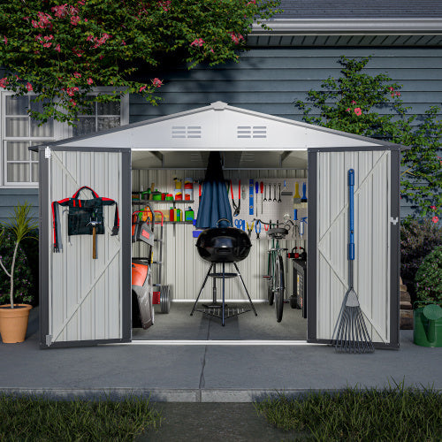 10X8 FT Outdoor Storage Shed- Grey Inkedjoy