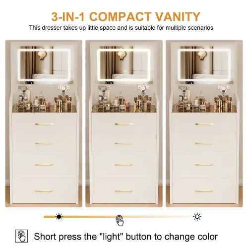 3 In 1 Vanity Desk With Open Top Mirror With Visible Glass Desktop And 3 Drawers My Store