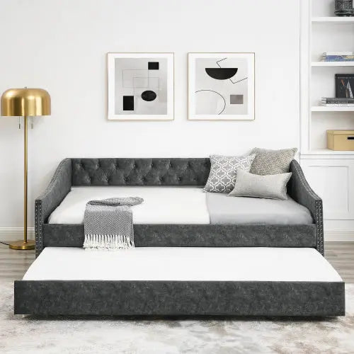 The Full-size Sofa Bed Features A Double-sized Upholstered Tufted Sofa Bed On Wheels My Store