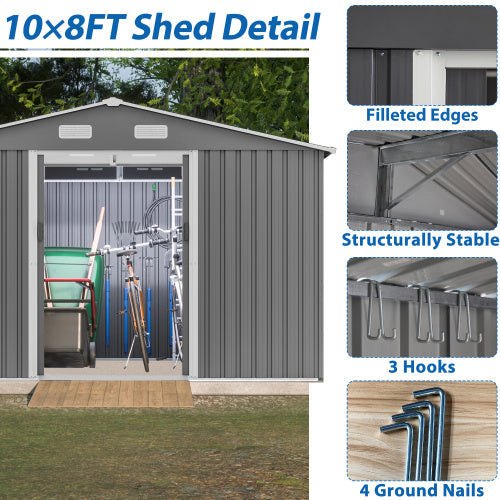 10X8 FT Outdoor Storage Shed- Grey Inkedjoy