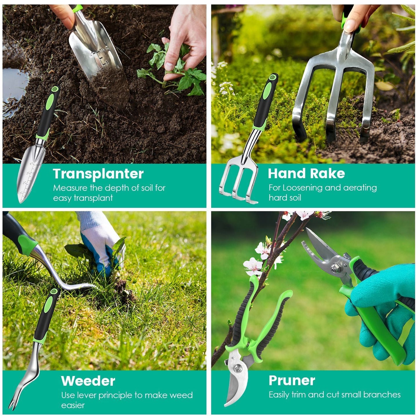 13Pcs Garden Tool Set Aluminum Alloy Gardening Hand Tools Starter Kit With Garden Bag Heavy Duty Inkedjoy