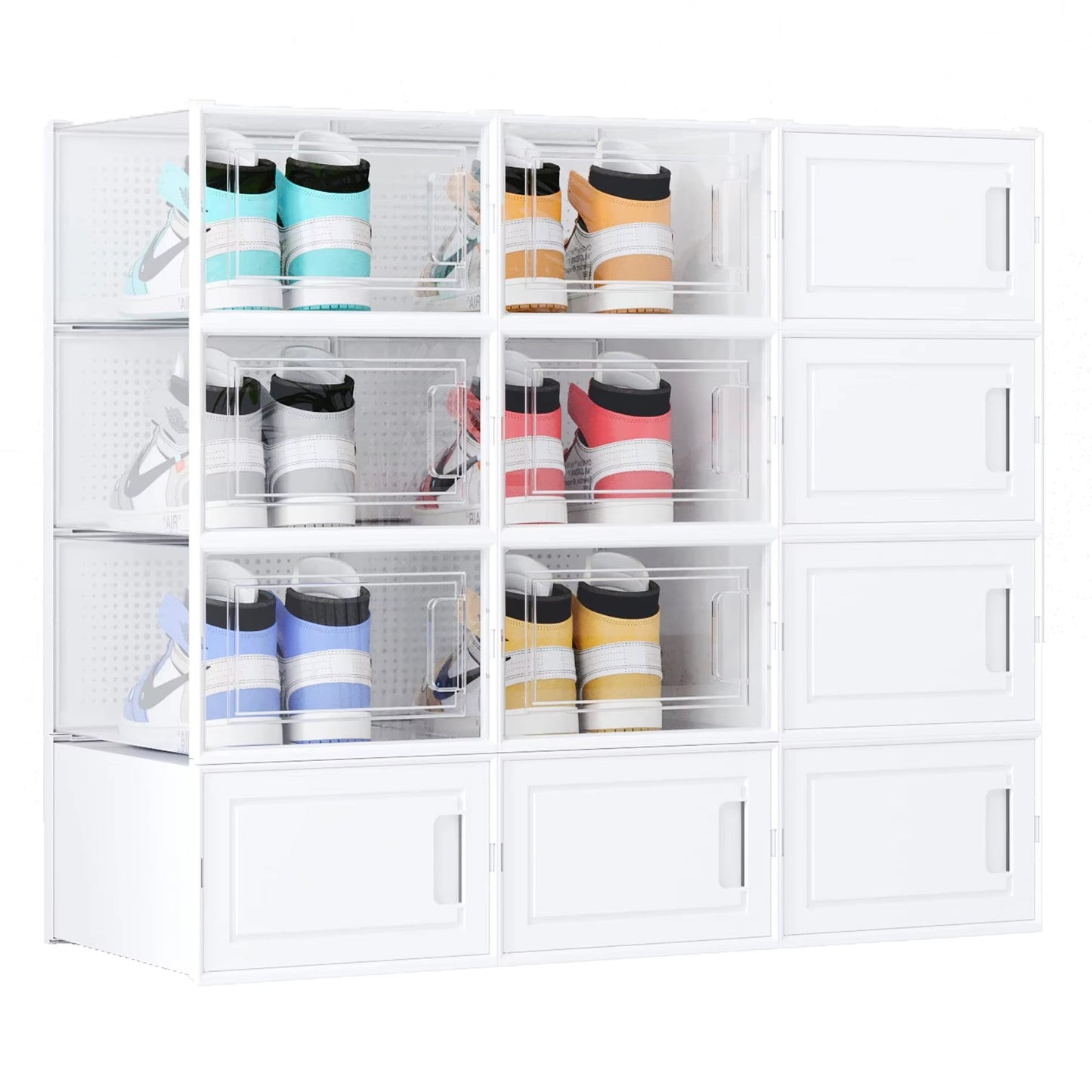 12 Pack Clear White Stackable Storage Shoe Box Inkedjoy