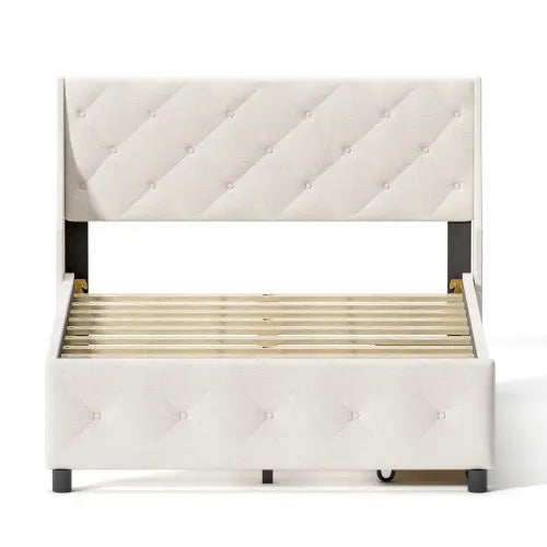 Queen Size Bed Frame With Storage Headboard, Metal Platform Bed My Store