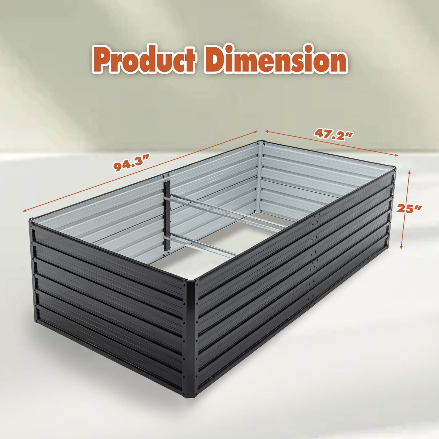 Outdoor Galvanized Raised Garden Bed Kit, Black Rectangle Planter Inkedjoy
