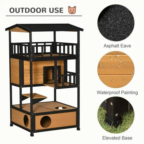 Wooden Outdoor Cat House, Wild Cat Shelter Kitten Tree My Store