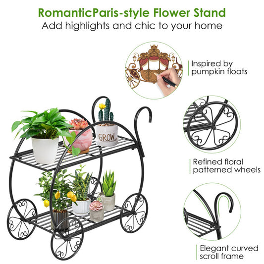 Heavy Duty Metal Flower Cart Plant Stand Inkedjoy