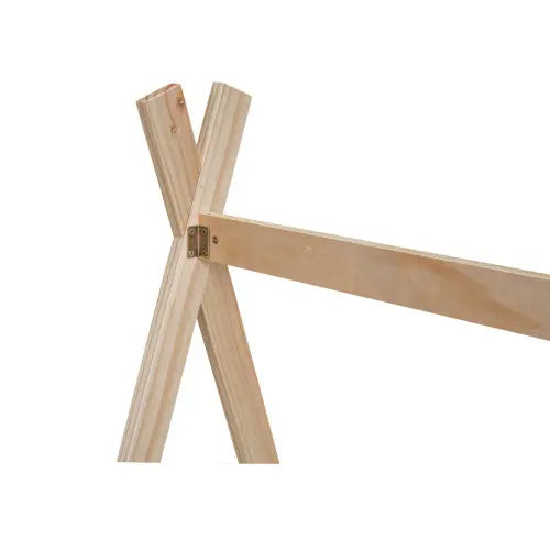 Twin Size Tent Floor Bed With Triangle Structure, White Natural My Store