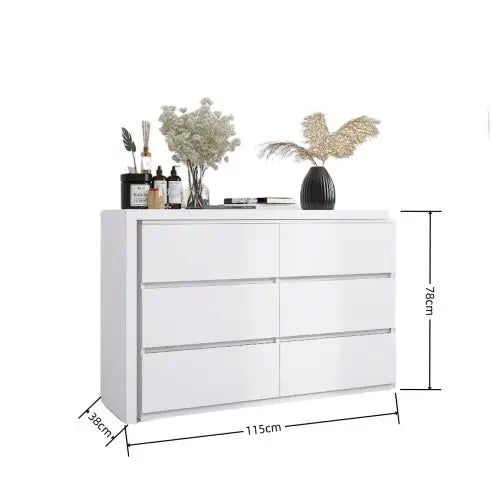 Extended Desktop 6 Drawers Chest Of Drawer Without Handle White Color Vanity My Store