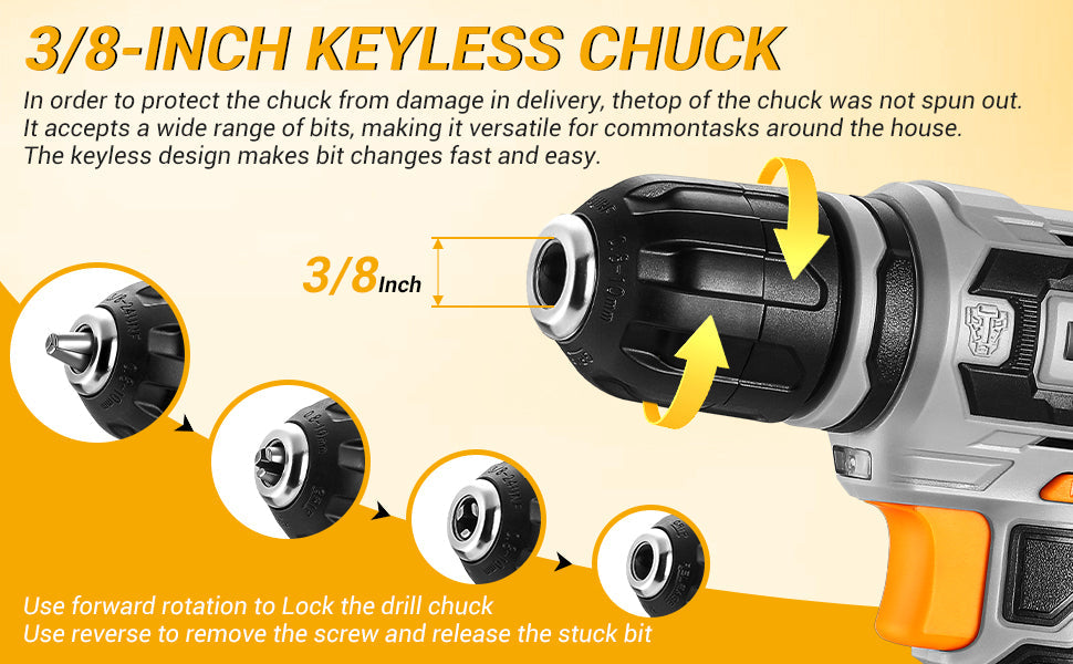 DEKO 12V Power Battery Cordless Drill Set with Small Electric Drills and 3/8-inch Ohberri
