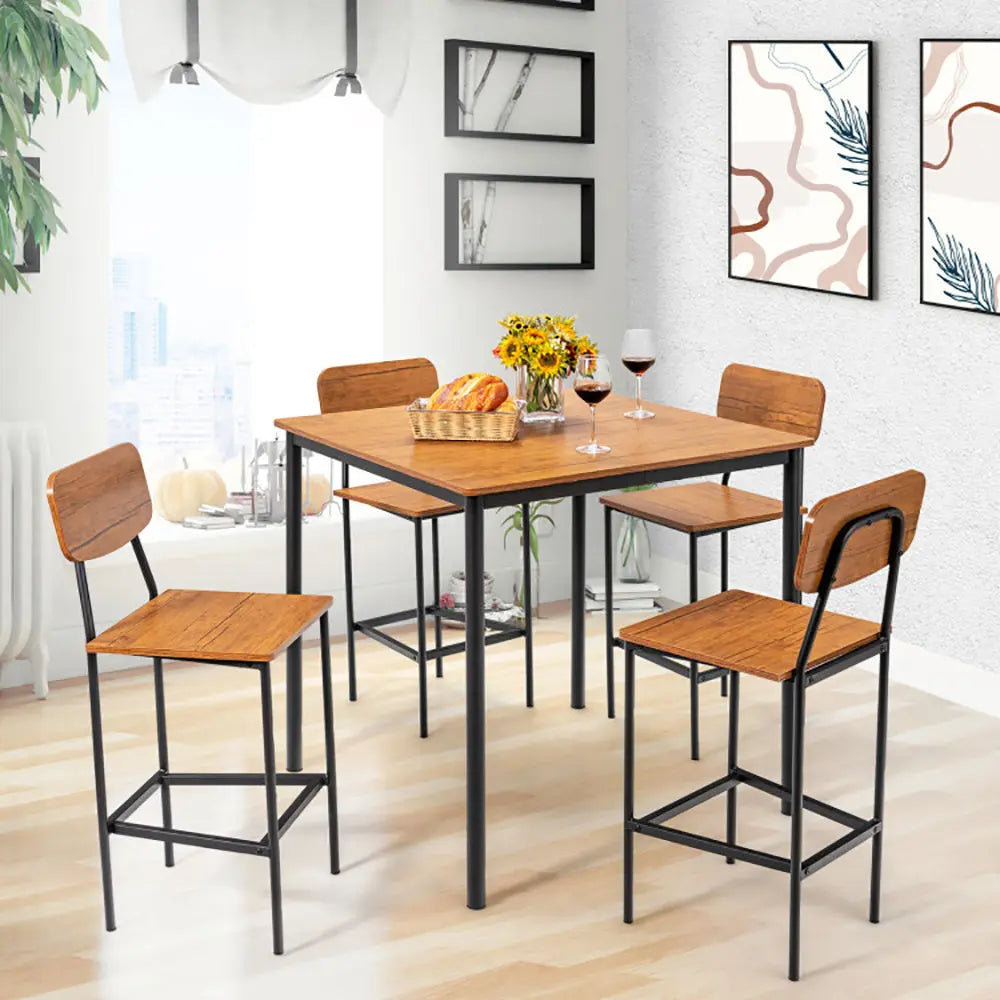 5 Pieces Industrial Dining Table Set With Counter Height Table And 4 Bar Stools My Store