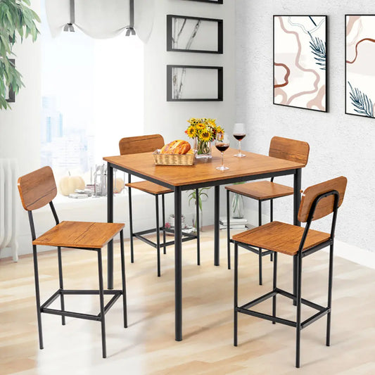 5 Pieces Industrial Dining Table Set With Counter Height Table And 4 Bar Stools My Store
