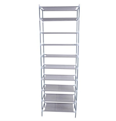Simple Shoe Rack Without Dust Cover, 10 Layers Of 30 Pairs Of Shoe, Gray Tube Inkedjoy