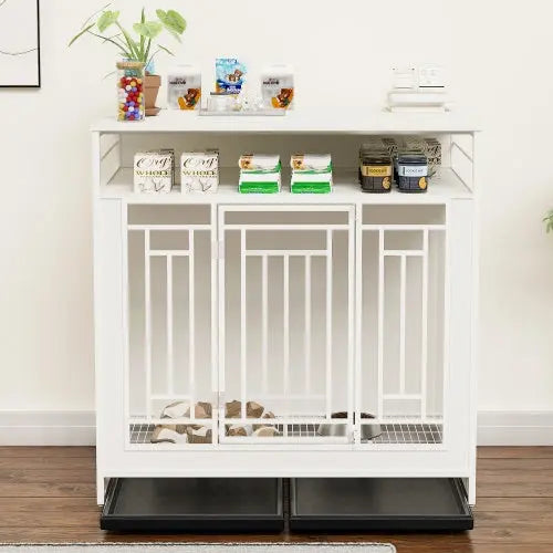 43.3 Inch Large Dog Kennel Furniture, Wooden Kennel With Divider My Store