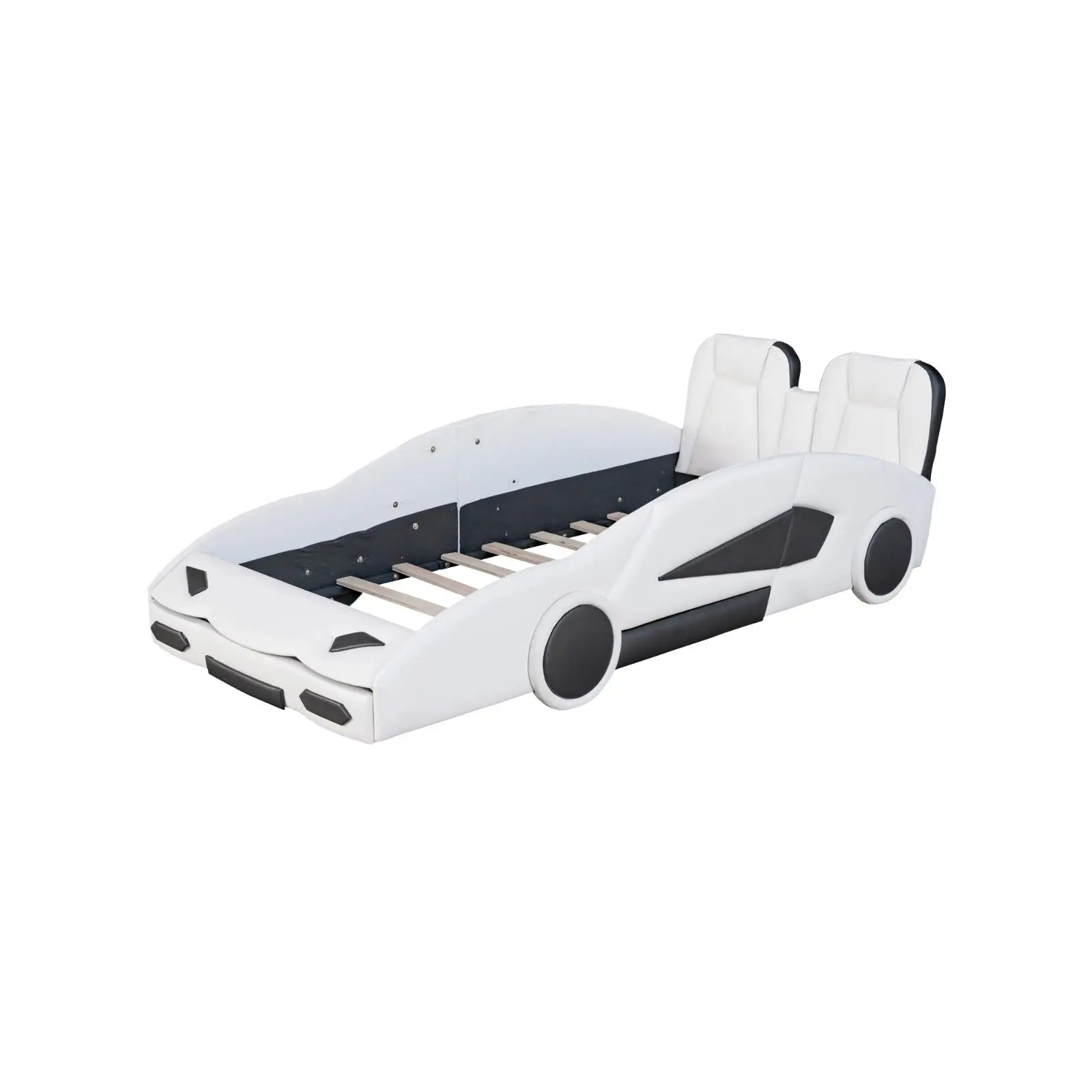 Twin Size Race Car-Shaped Platform Bed With Wheels, White My Store