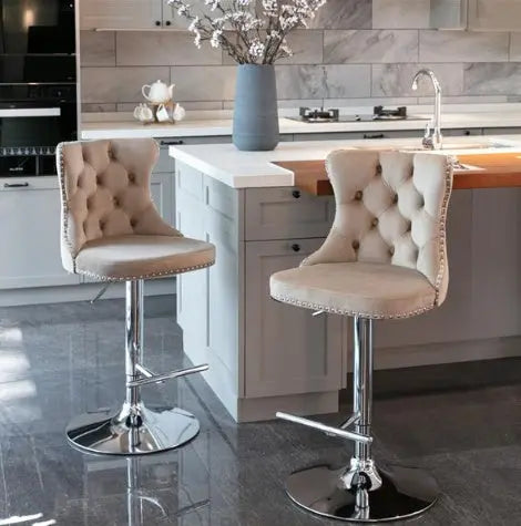 2-piece Set Of Rotating Velvet Bar Stools My Store
