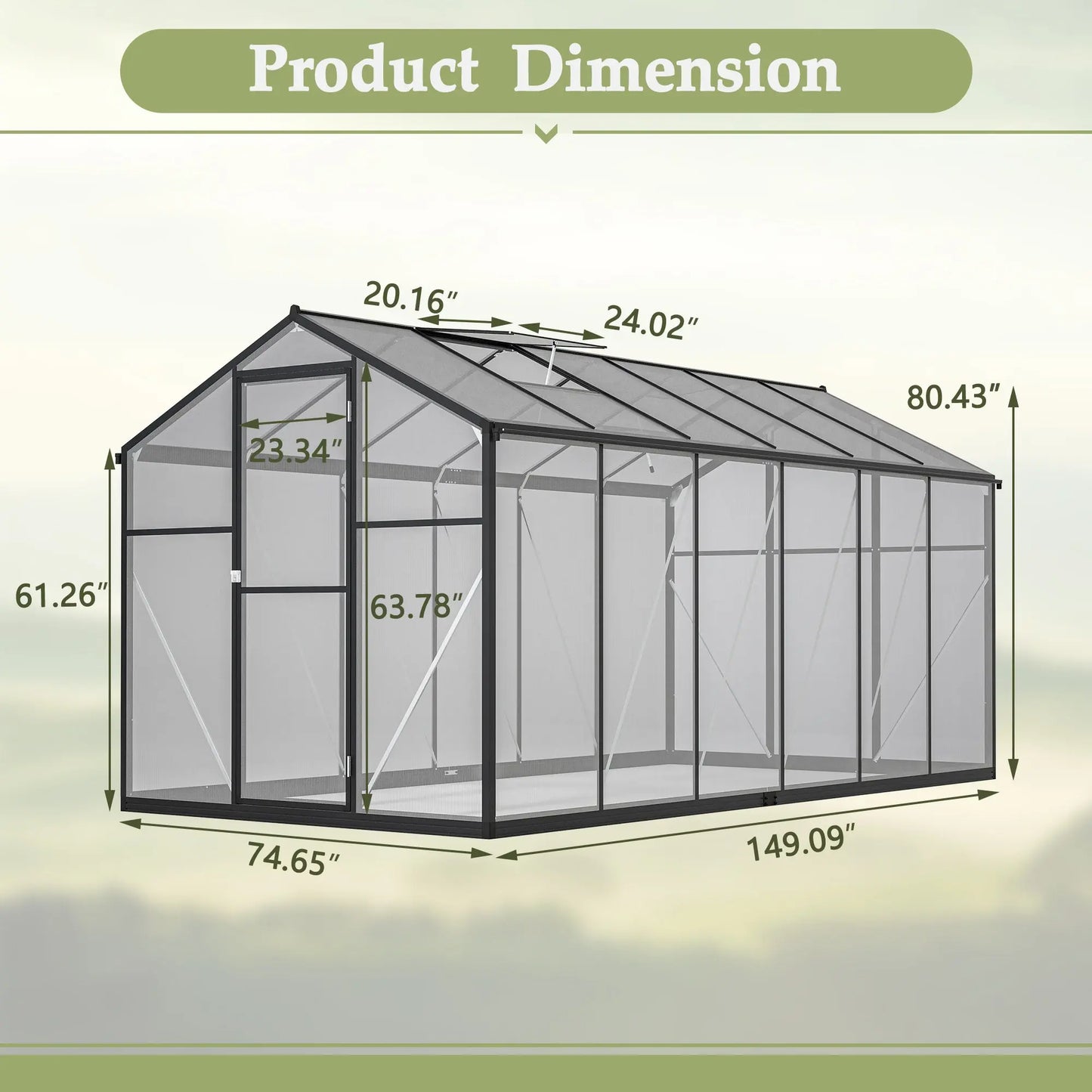 6' X 12' Thicked Polycarbonate Greenhouse With Double Flush Door My Store