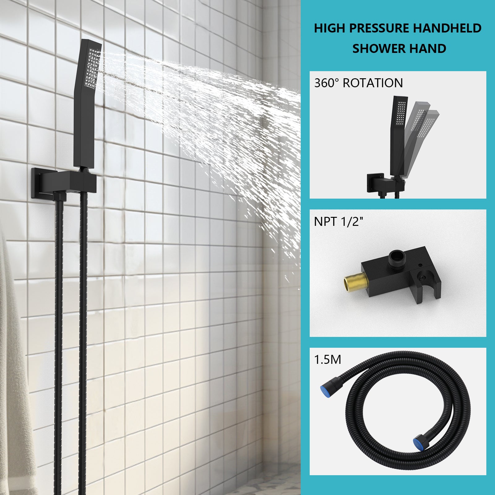 Rainfall Shower System With Storage Rack 10 Inch Shower Faucet Set Matte Black With High Pressure Inkedjoy
