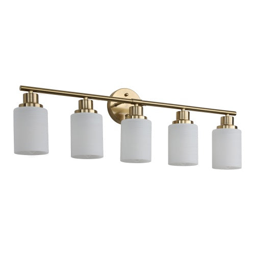 5 Lamps Gold Bathroom Vanity Lamp, Frosted Glass Shade, Modern Wall Mounted Lighting Inkedjoy