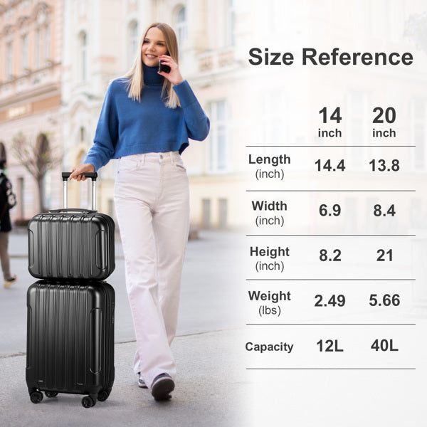 Vertical Pattern 2-Piece Set 20 Inch Expandable With 14 Inch Suitcase Inkedjoy
