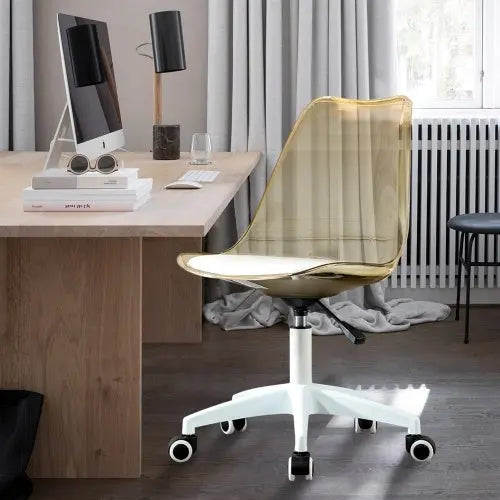 Modern Home Office Desk Chairs, Adjustable 360 Swivel Chair Engineering Plastic Armless Swivel Computer Chair With Wheels For Living Room, Bed Room Office Hotel Dining Room And Amber Brown My Store