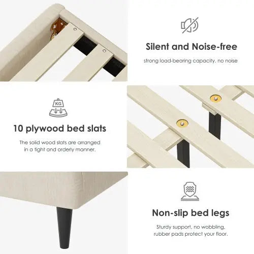 Queen Bed Frame, Linen Storage Headboard, Strong And Stable My Store