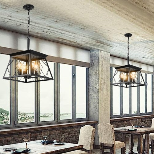 4 Lights Farmhouse Chandelier For Dining Room Black Inkedjoy