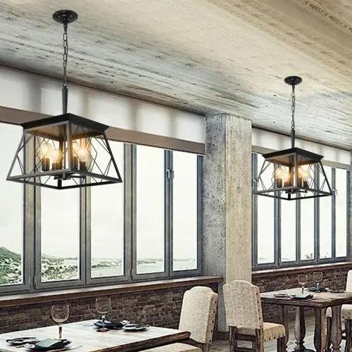 4 Lights Farmhouse Chandelier For Dining Room Black Inkedjoy