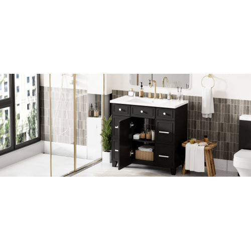Vanity Cabinet With Sink Top Combo Set  And 3 Drawers- Black Ohberri