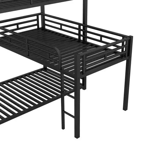 L-shaped Metal Triple Twin Size Bunk Bed, Black My Store
