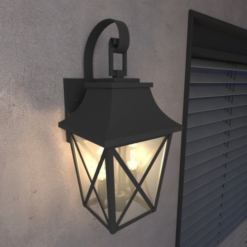 Black Outdoor Wall Light 2 Lights, Large Outdoor Modern Wall Light Fixtures Inkedjoy