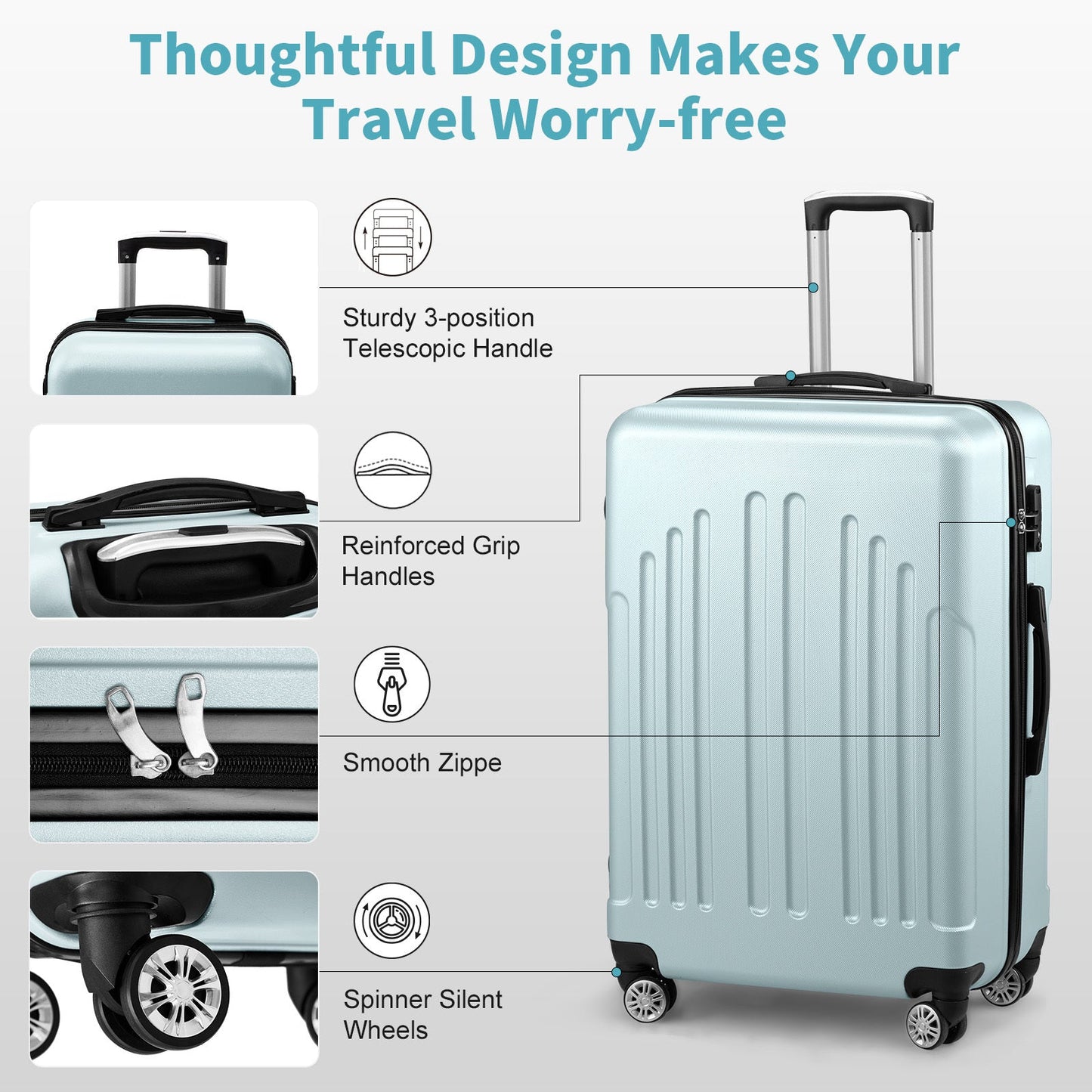 Three In One ABS PC Suitcase 20in 24in 28in Suitcase Inkedjoy