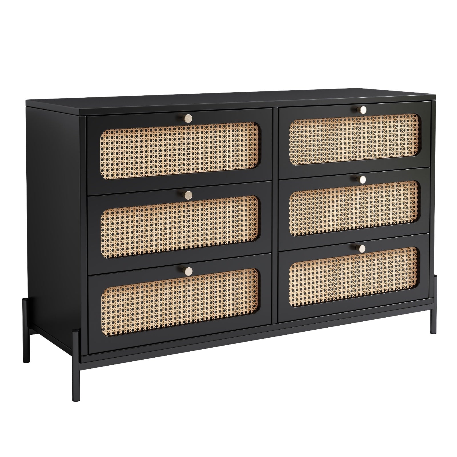 Modern Cannage Rattan Wood 6-Drawer Dresser Ohberri